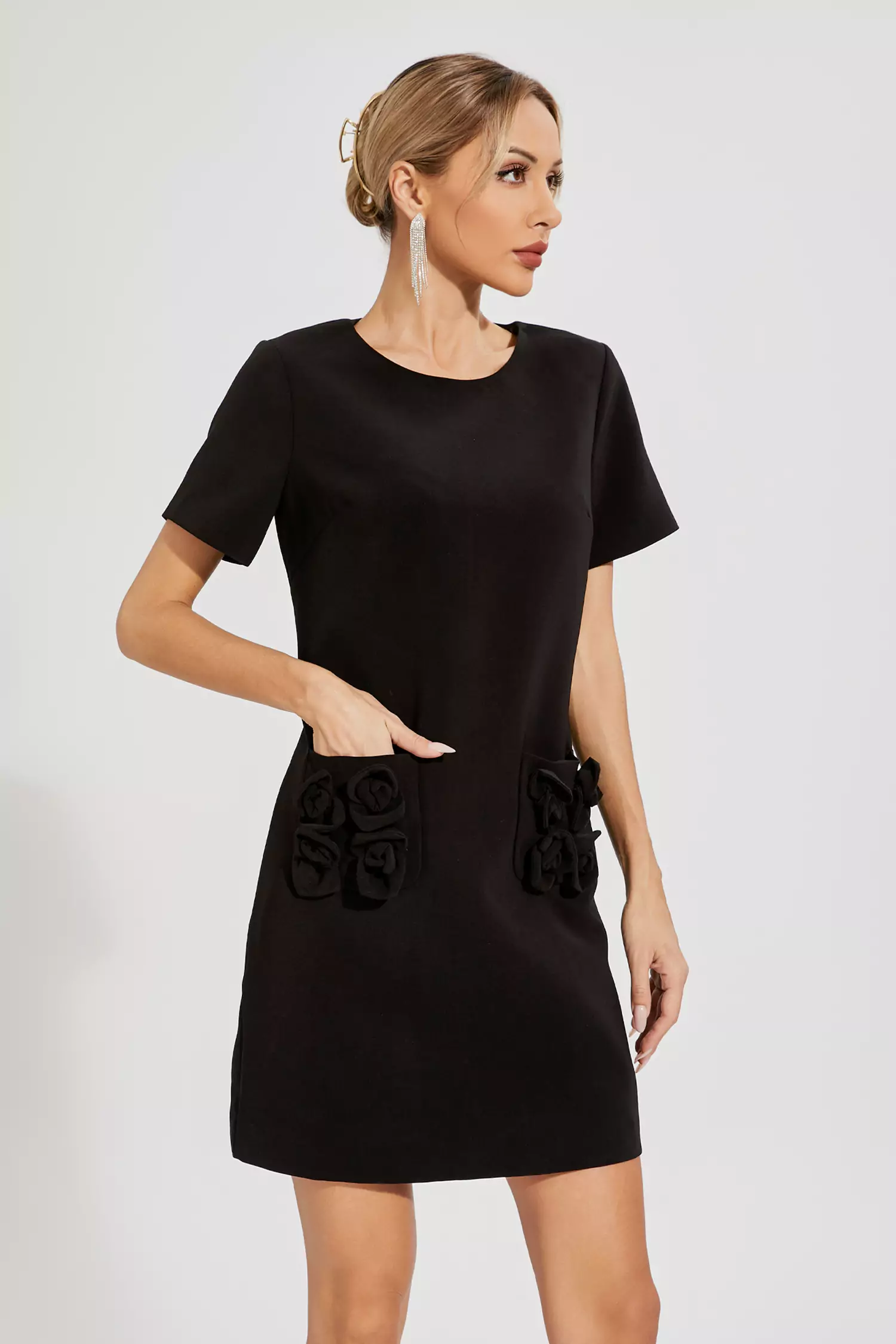Zendaya Black Rose Mini Dress-CATCHALL