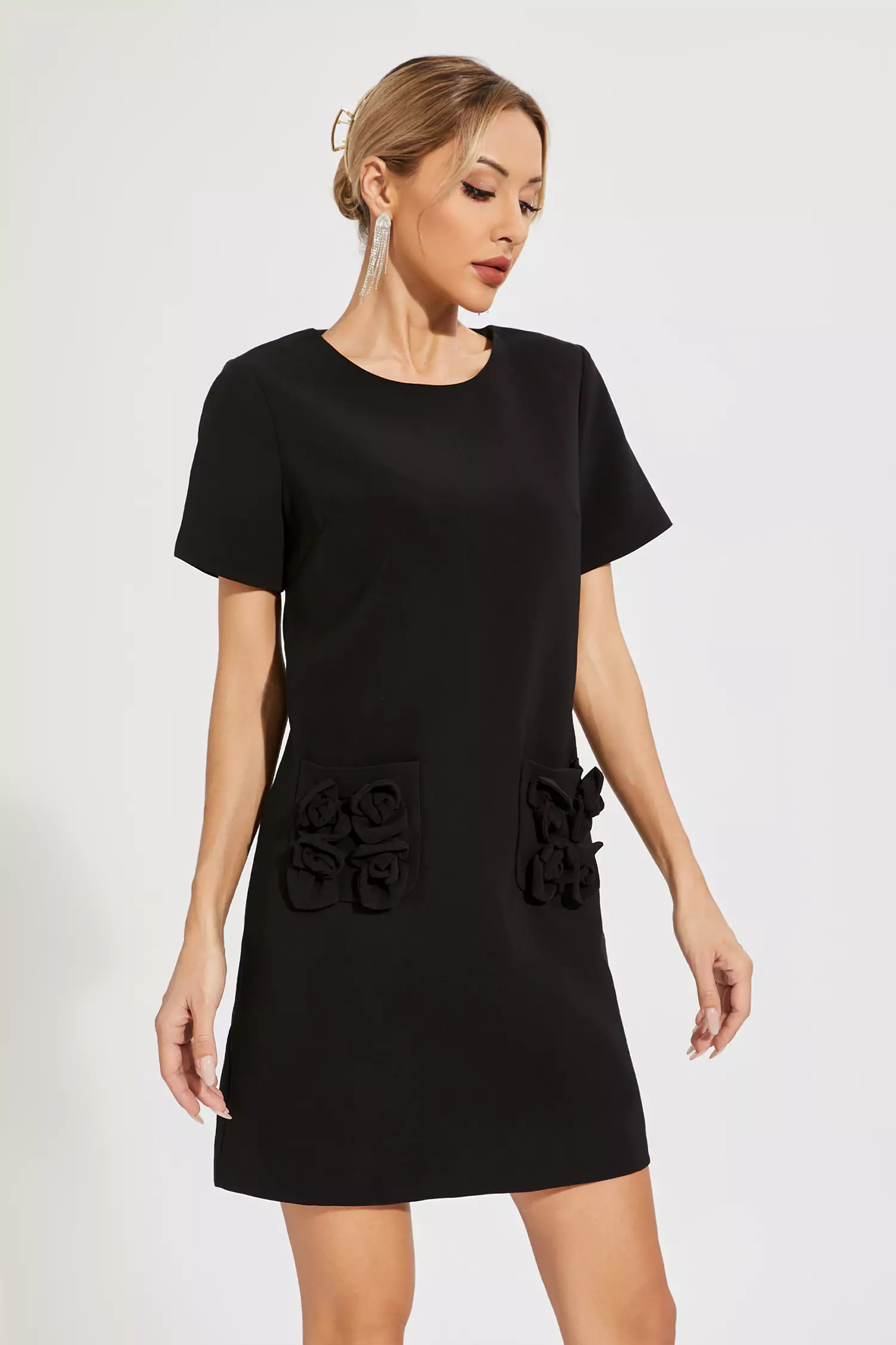 Zendaya Black Rose Mini Dress-CATCHALL