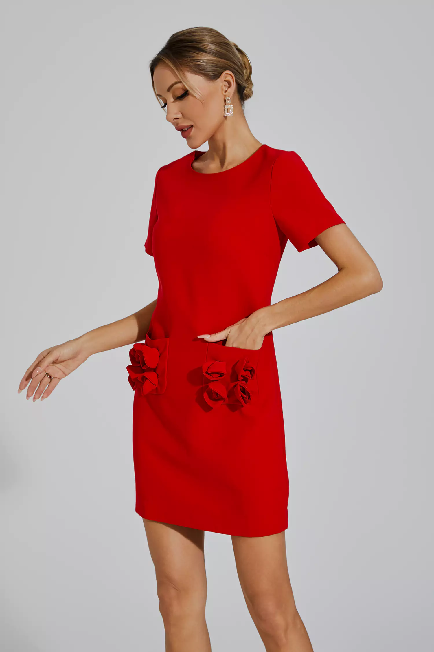 Zendaya Red Rose Mini Dress-CATCHALL