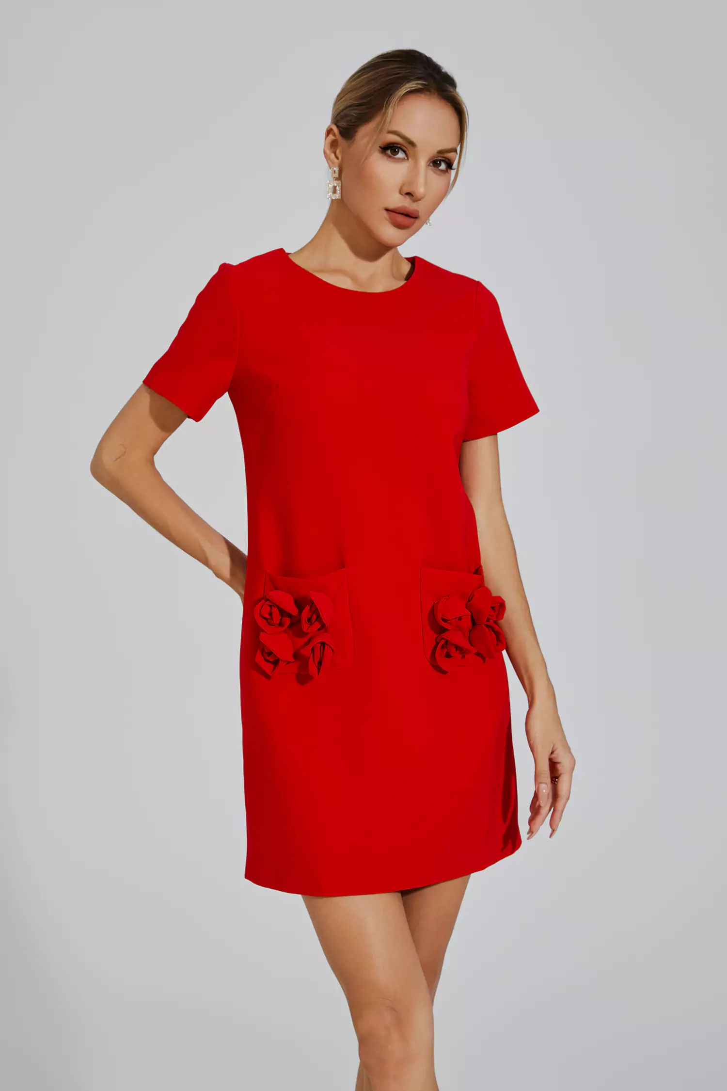 Zendaya Red Rose Mini Dress-CATCHALL