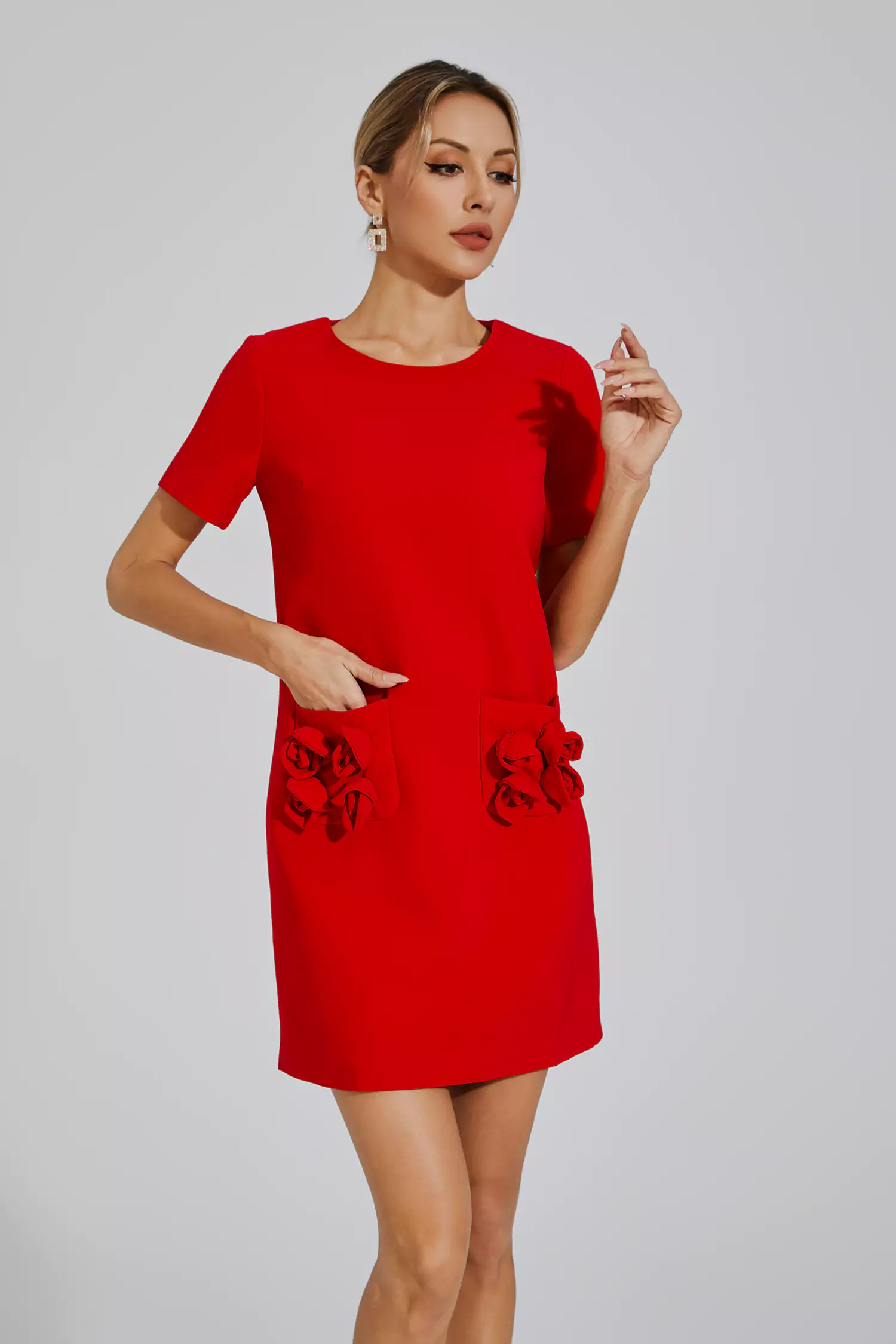 Zendaya Red Rose Mini Dress-CATCHALL