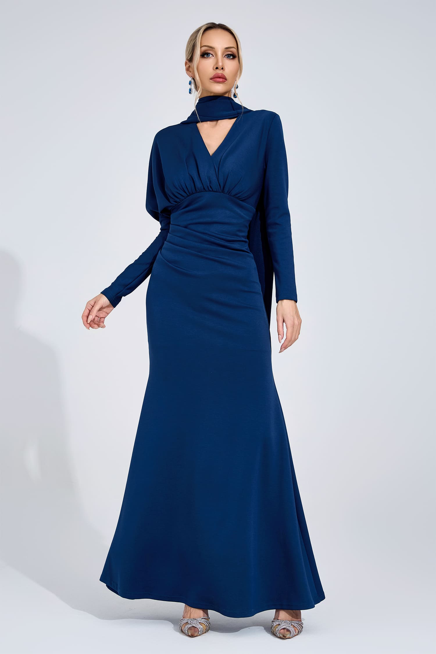 Zephyrine Navy Blue Tie Maxi Dress