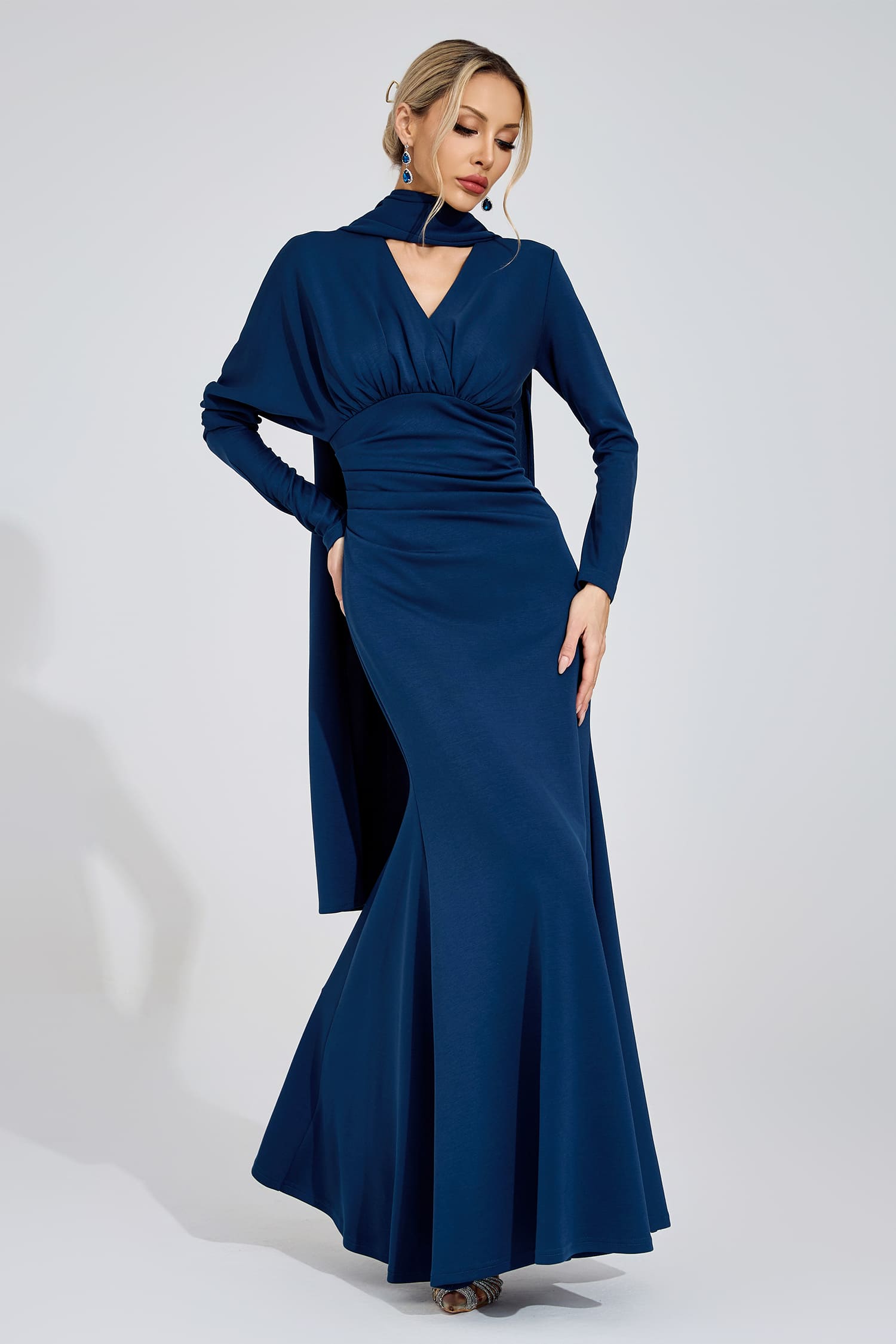 Zephyrine Navy Blue Tie Maxi Dress