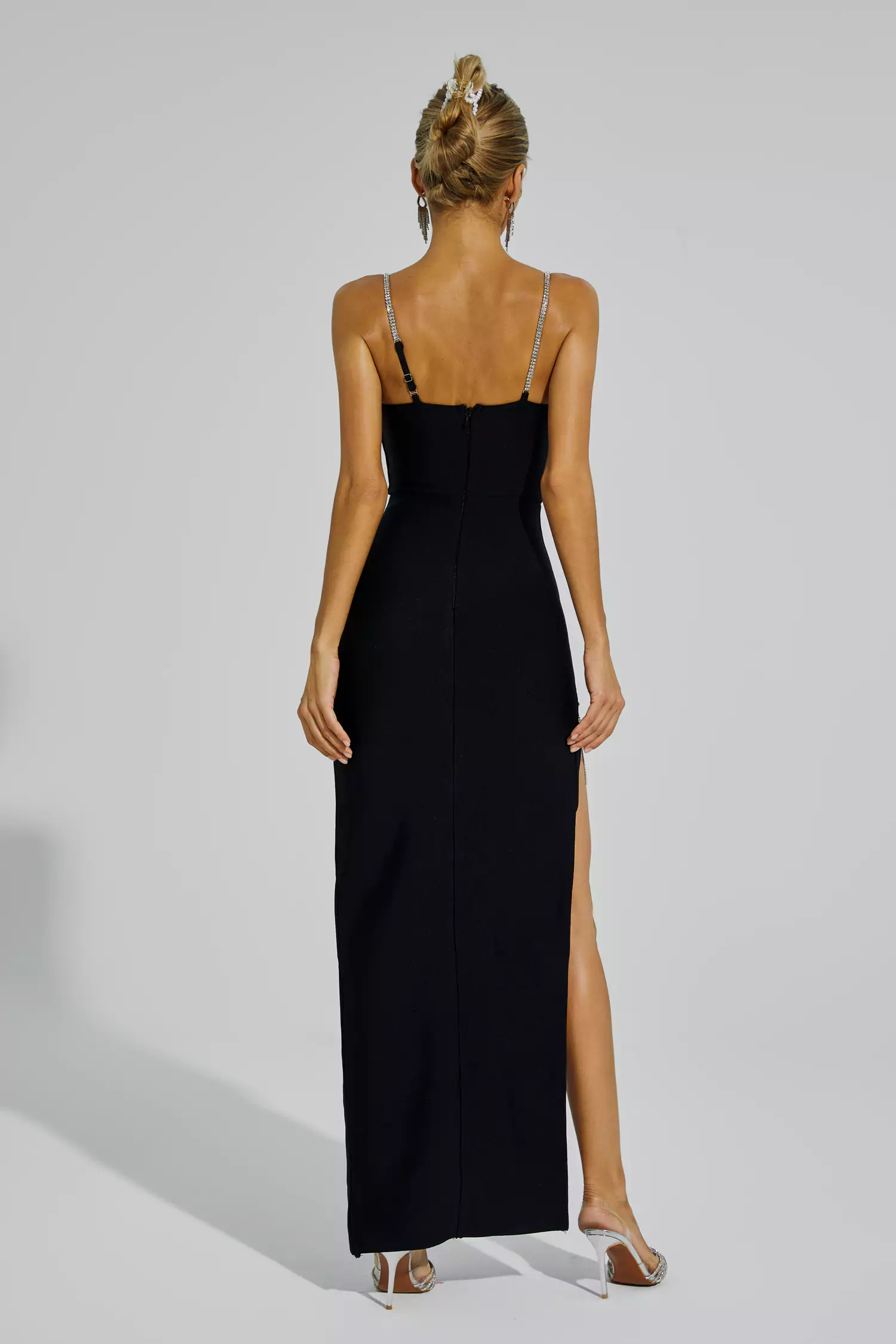 Zona Black Diamond Slit Bandage Dress-CATCHALL