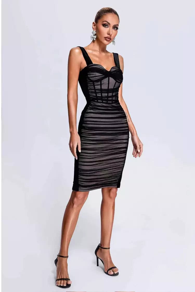 Ember Black Mesh Velvet Midi Dress-CATCHALL