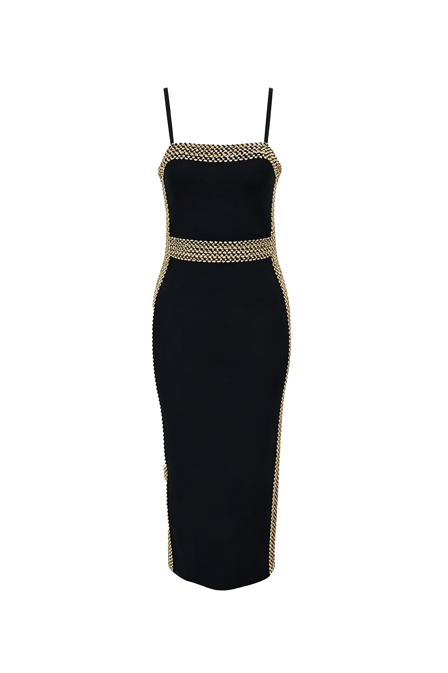 Halle Black Sequin Strap Midi Dress