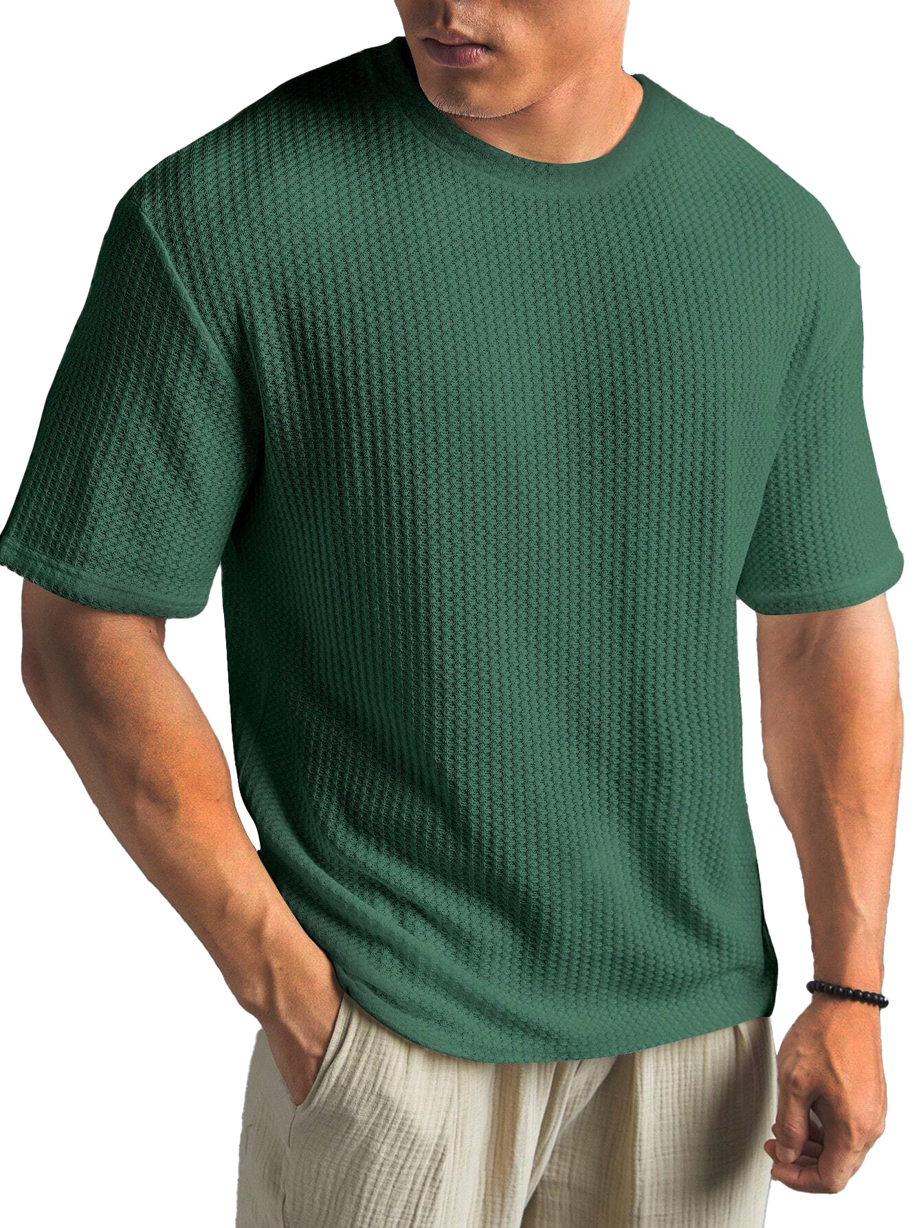 Fashionable Waffle Fabric Round Neck Short-sleeved Bottoming T-shirt