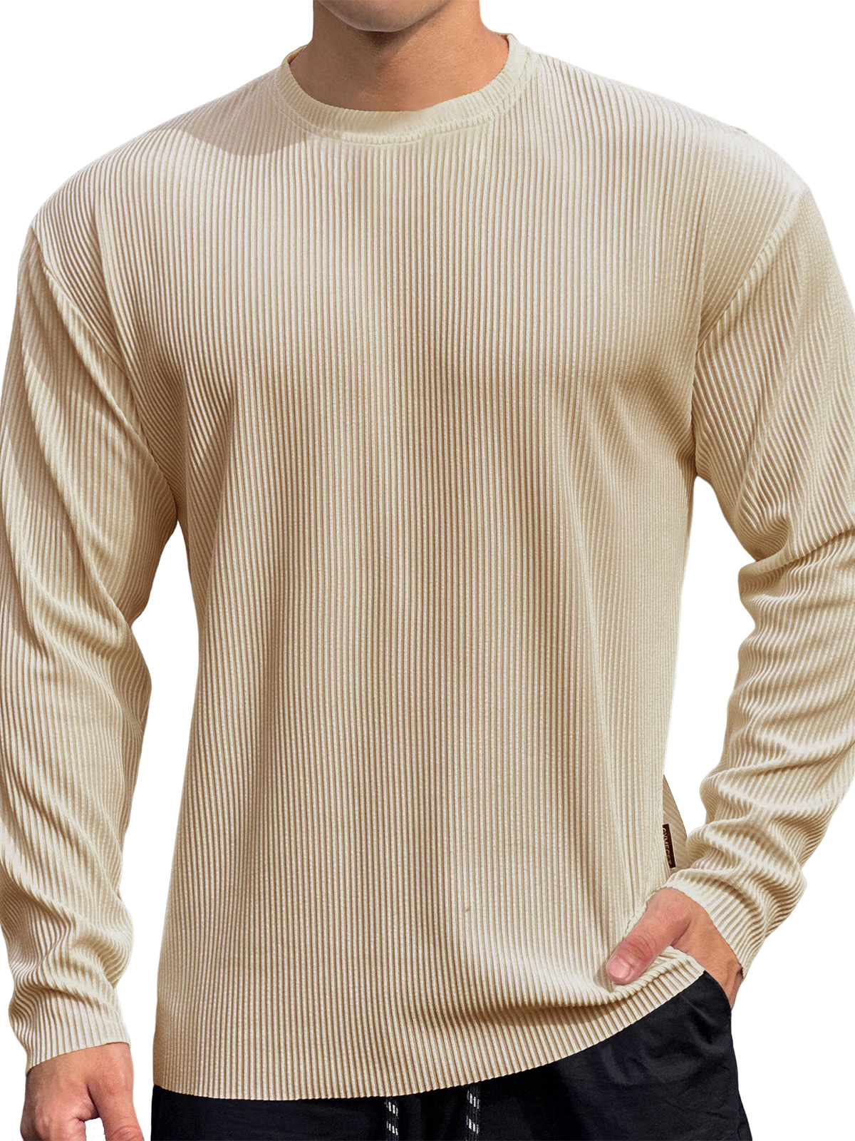 Men's Casual Round Neck Striped Loose Large Size T-Shirt-Garamode
