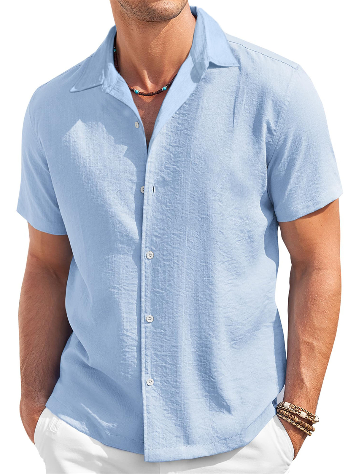 Men's Cotton And Linen Texture Comfortable Casual Daily Short-sleeved Shirt