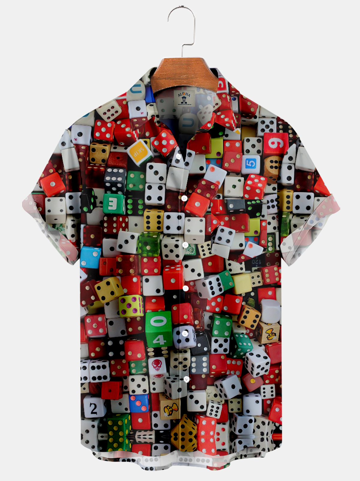 Men's Hawaiian Casual Game Dice Print Short Sleeve Shirt-Garamode