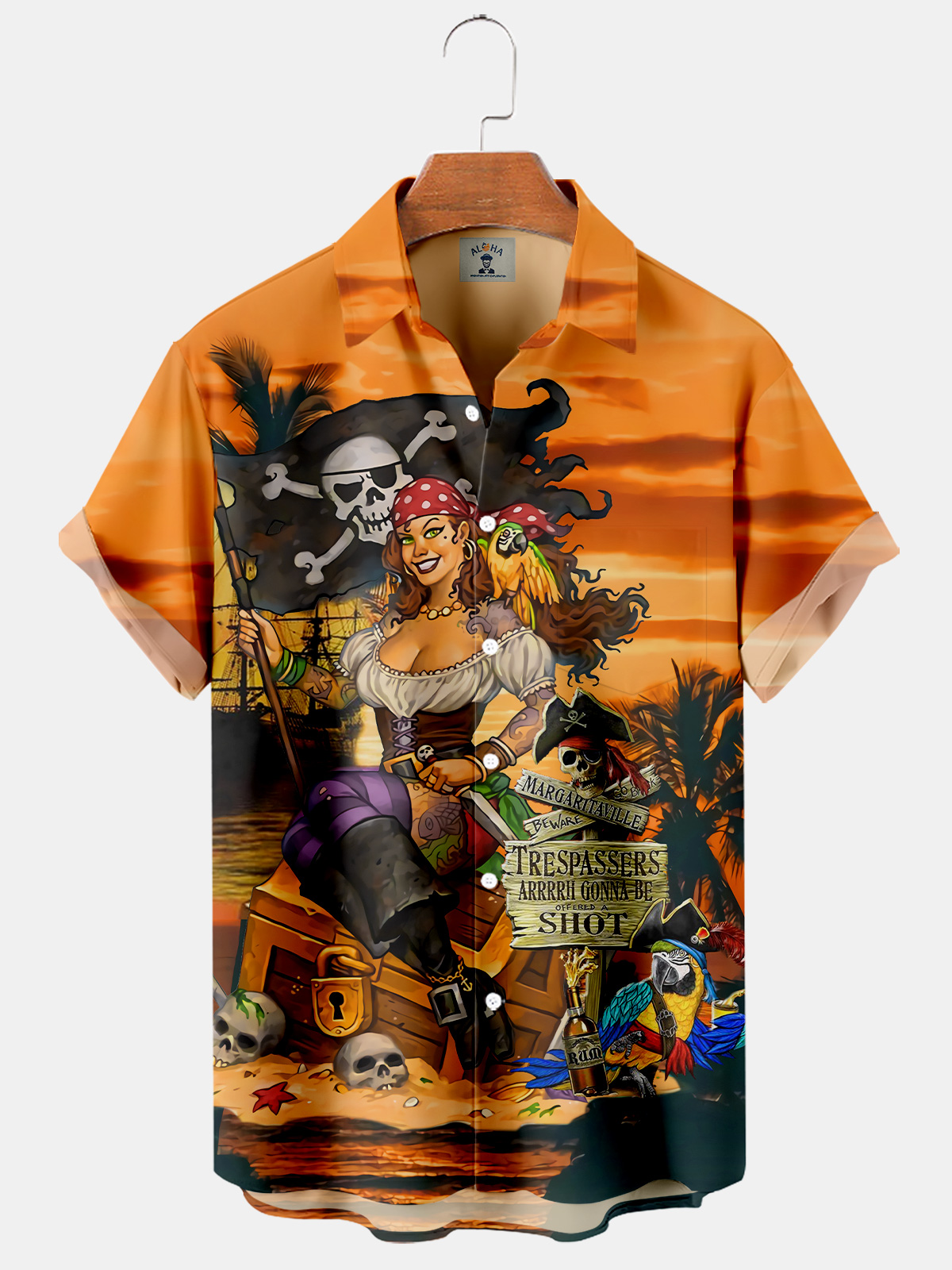 Men's Hawaiian Belle Parrot Print Short Sleeve Shirt-Garamode