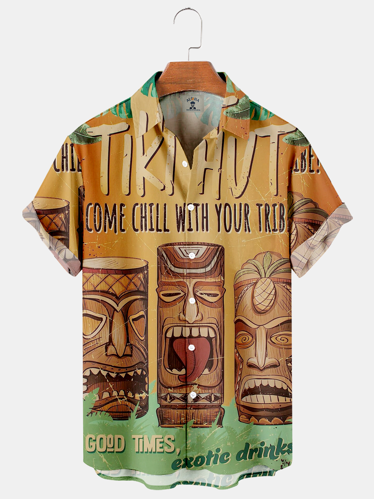 Men's Hawaiian tiki print casual loose oversized short-sleeved shirt-Garamode