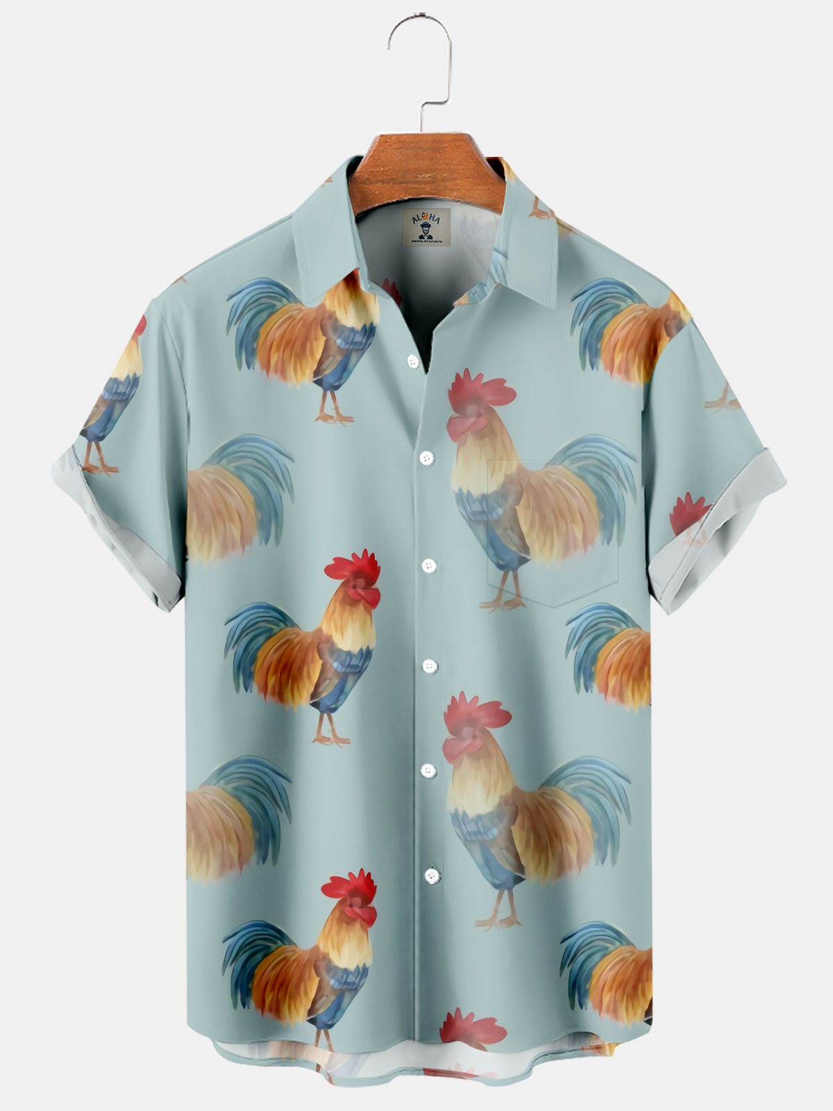 Men's Hawaiian Chicken Print Short Sleeve Shirt-Garamode
