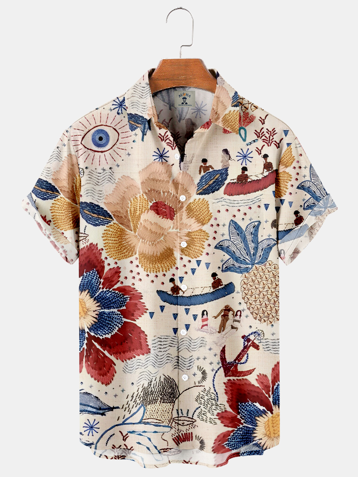 Flower Print Hawaiian Casual Loose Men's Oversized Short Sleeve Shirt-Garamode