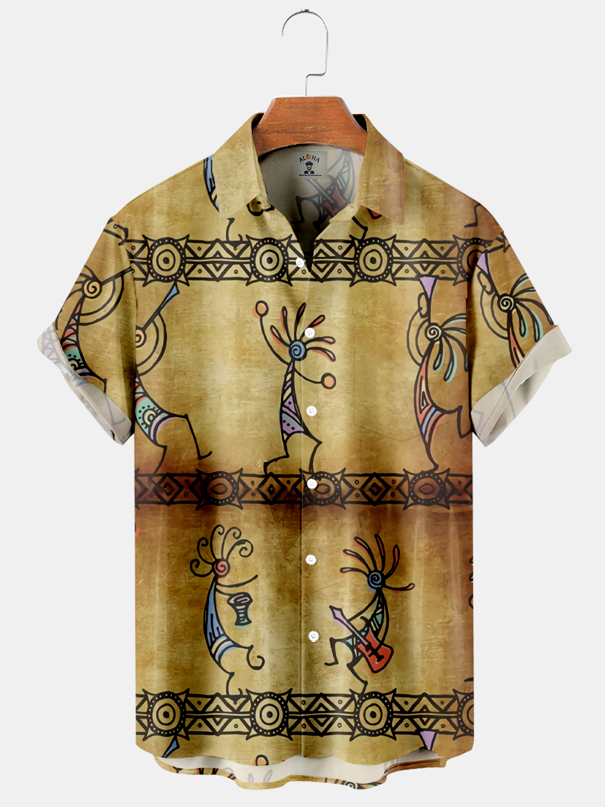 Men's Vintage Western Fun KOKOPELLI Print Short Sleeve Shirt-Garamode