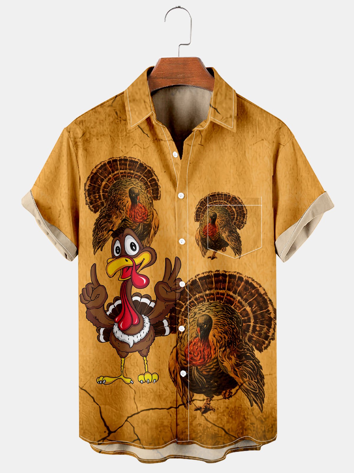Men's Thanksgiving Fun Turkey Print Short Sleeve Shirt-Garamode