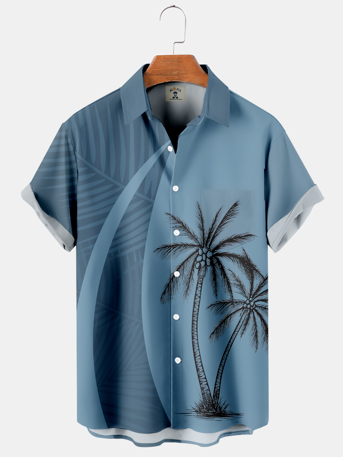 Men's Casual Hawaiian Palm Line Print Short Sleeve Shirt-Garamode