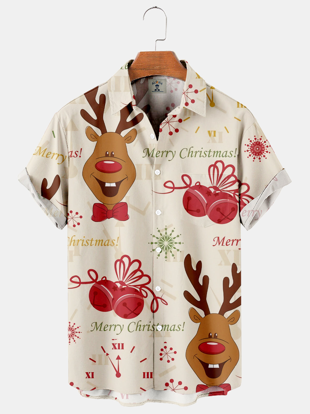Men's Christmas Themed Elk Alphabet Print Shirt-Garamode