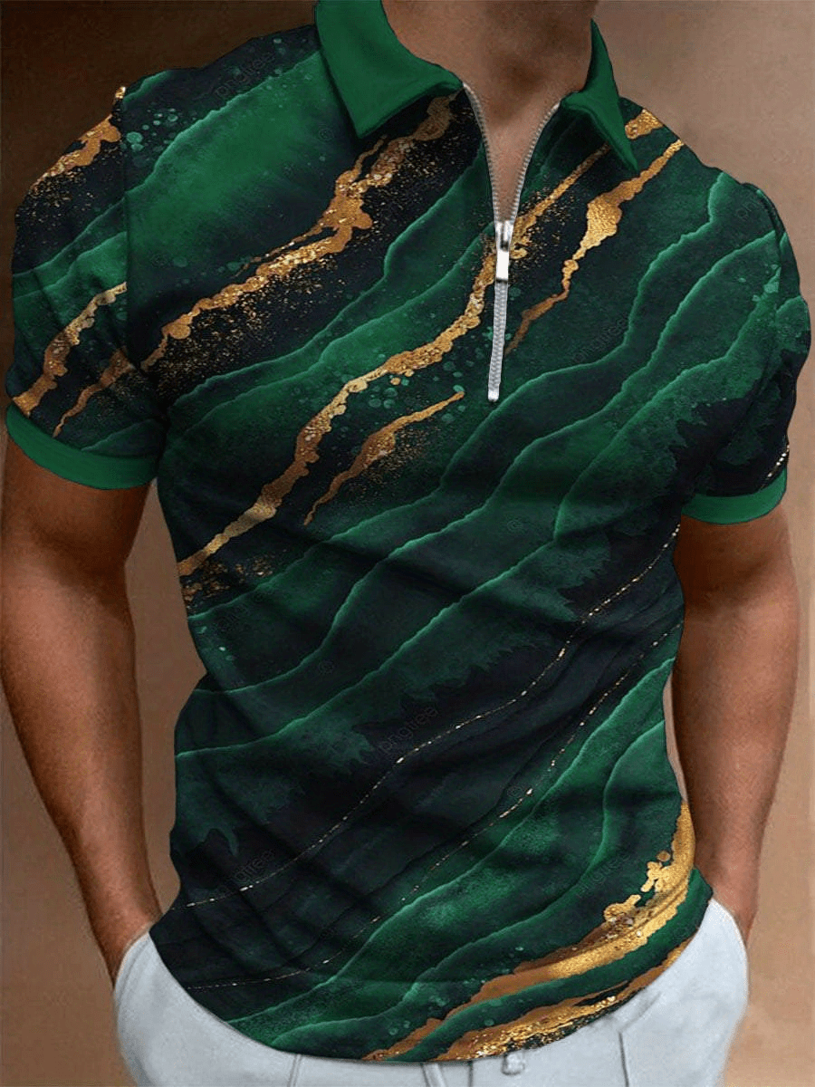 Men's fashion tie-dye print lapel short-sleeve polo shirt-Garamode
