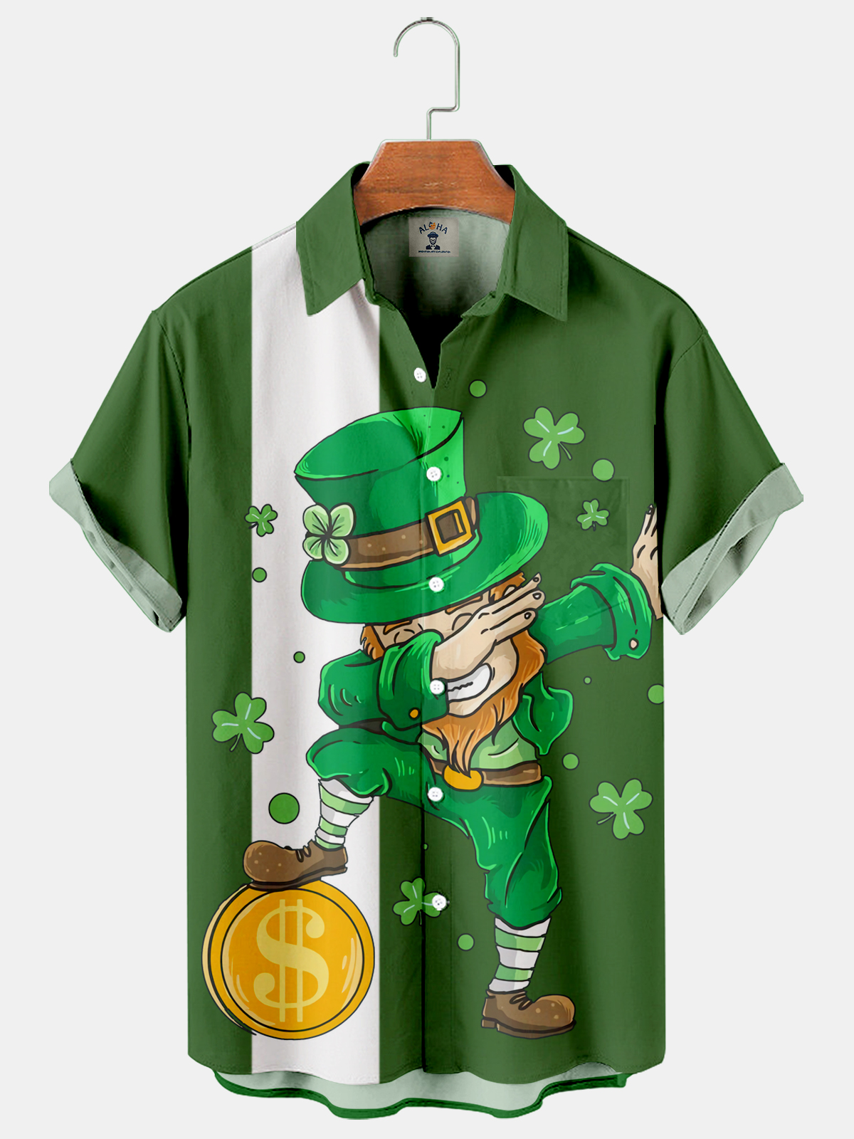Men's St. Patrick's Day Spooky Elf Print Color Block Short Sleeve Shirt-Garamode