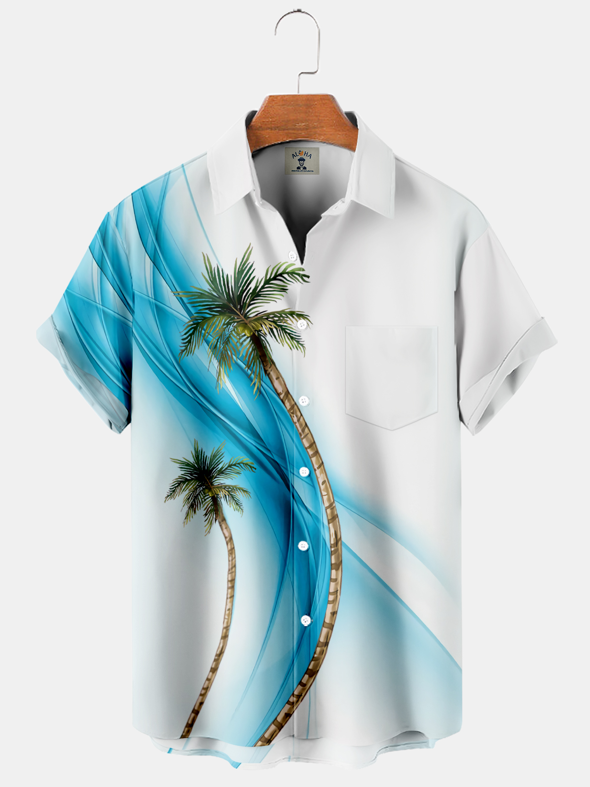 Men's Hawaiian Streamer Palm Print Short Sleeve Shirt-Garamode