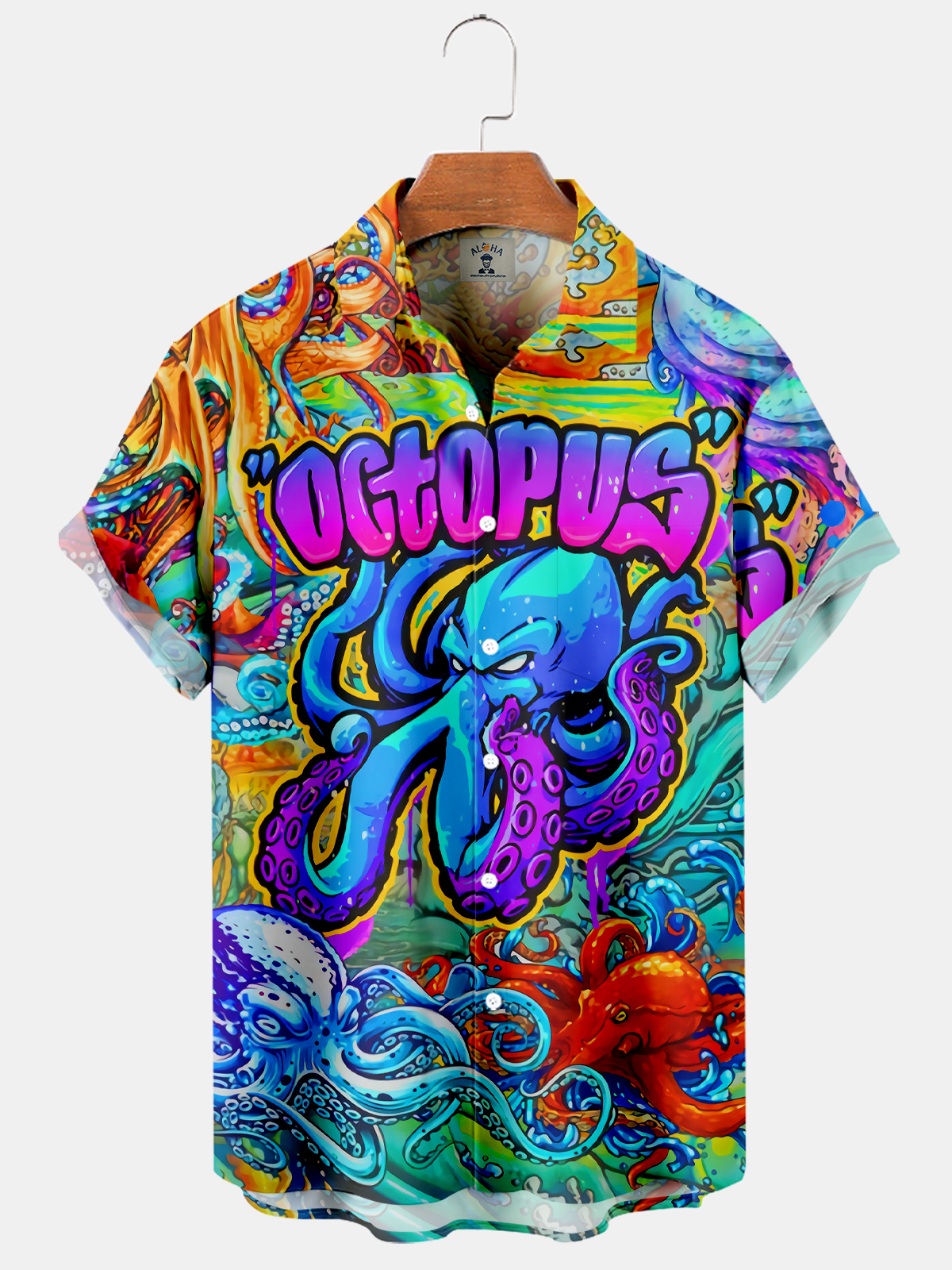 Men's Hawaiian Octopus Hippie Colorful Print Short Sleeve Shirt-Garamode