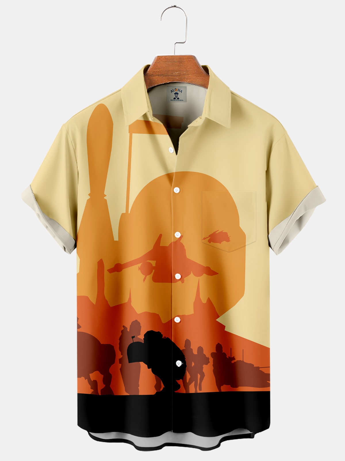 Men's Hawaiian Robot Silhouette Print Short Sleeve Shirt-Garamode