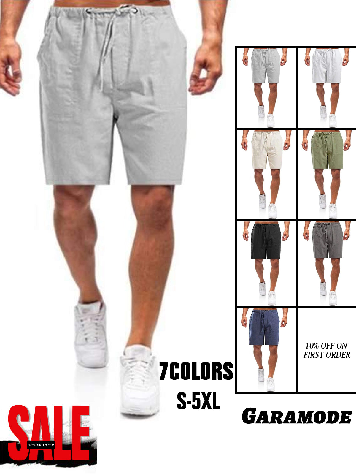 Linen Men's Multi-pocket Decorative Shorts Casual Pants-Garamode
