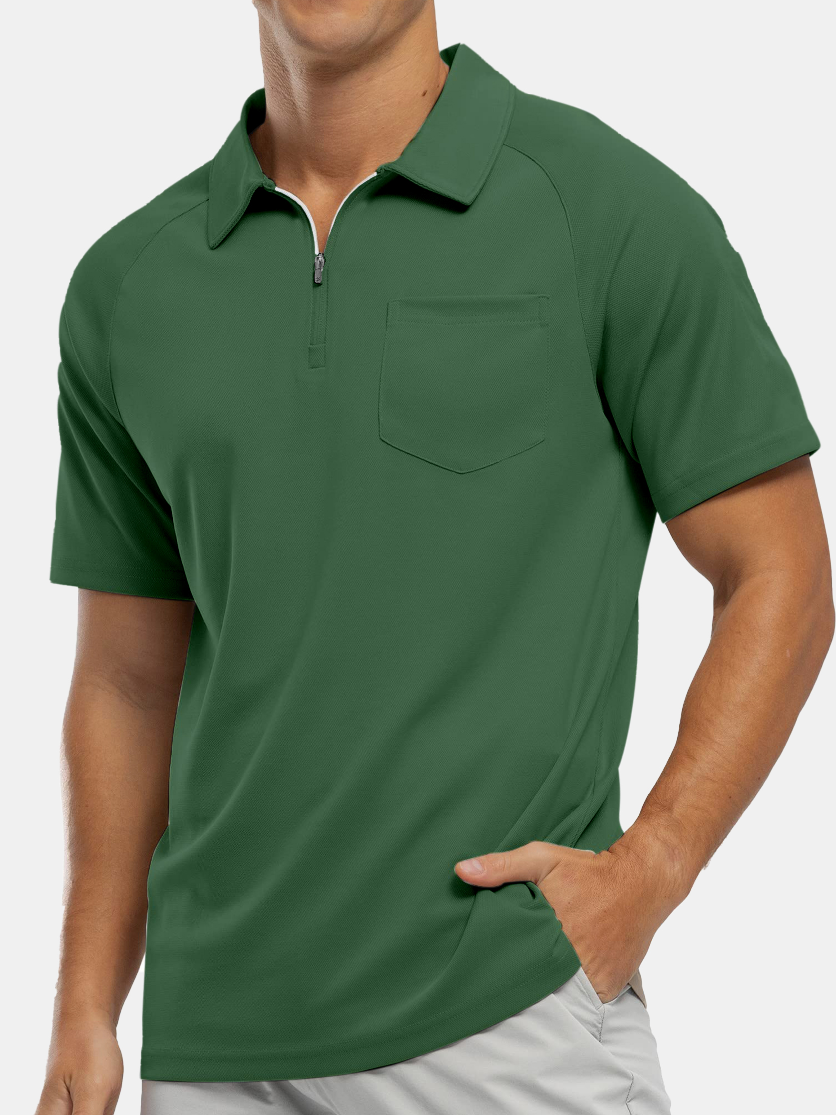 Men's Everyday Casual Raglan Sleeve Zipper Short Sleeve POLO Shirt
