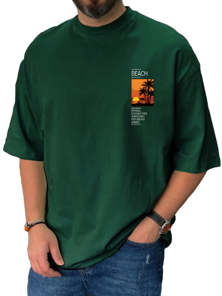 Men's Fashionable Hawaiian Coconut Print Short Sleeve T-Shirt