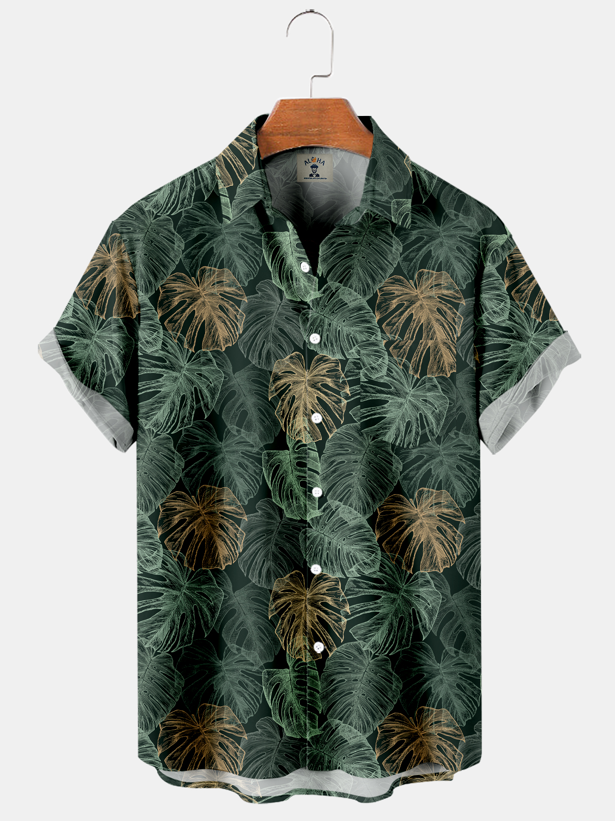 Men's Hawaiian Palm Leaf Print Short Sleeve Shirt-Garamode