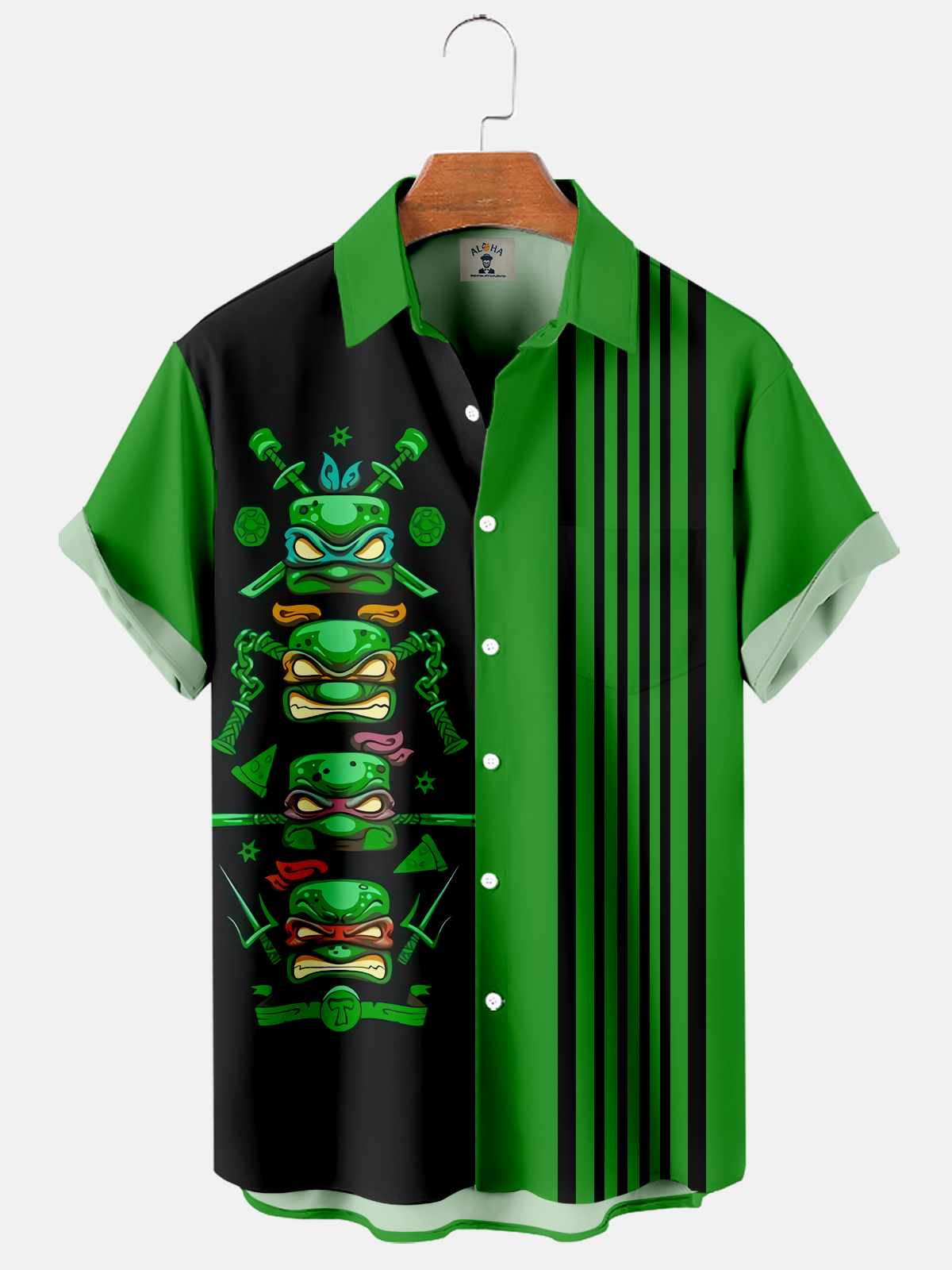 Men's Vintage Fun Anime Stripe Print Short Sleeve Shirt-Garamode