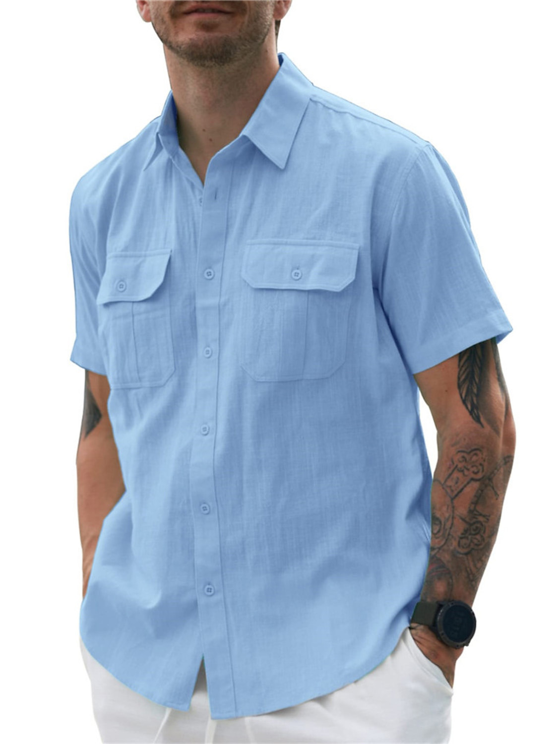 Men's Casual Two Pocket Short Sleeve Shirt-Garamode