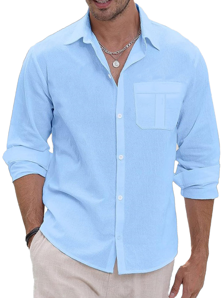 Men's Casual Simple Multicolor Pocket Long Sleeve Shirt-Garamode