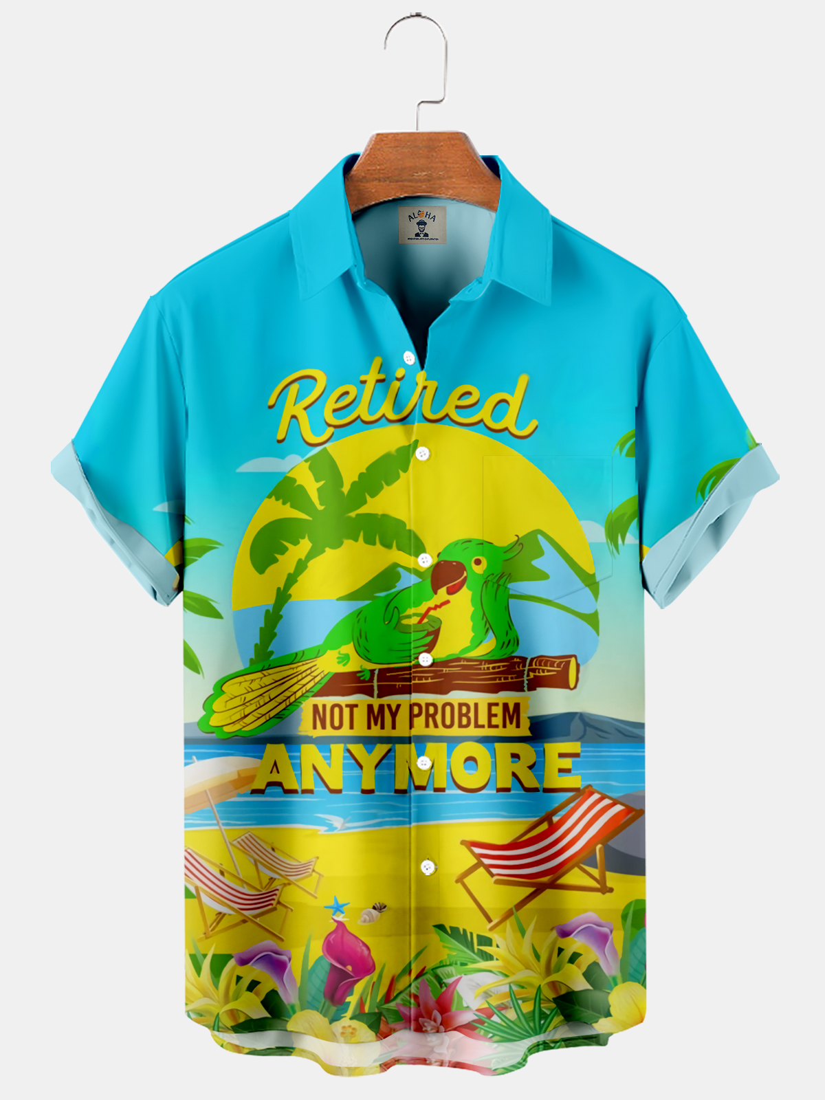 Men's Hawaiian Parrot Retired Not My Problom Anymore Casual Print Short Sleeve Shirt-Garamode