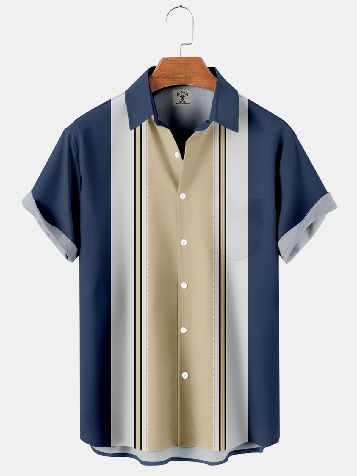 Men's Simple Stripe Contrast Color Print Short Sleeve Shirt-Garamode