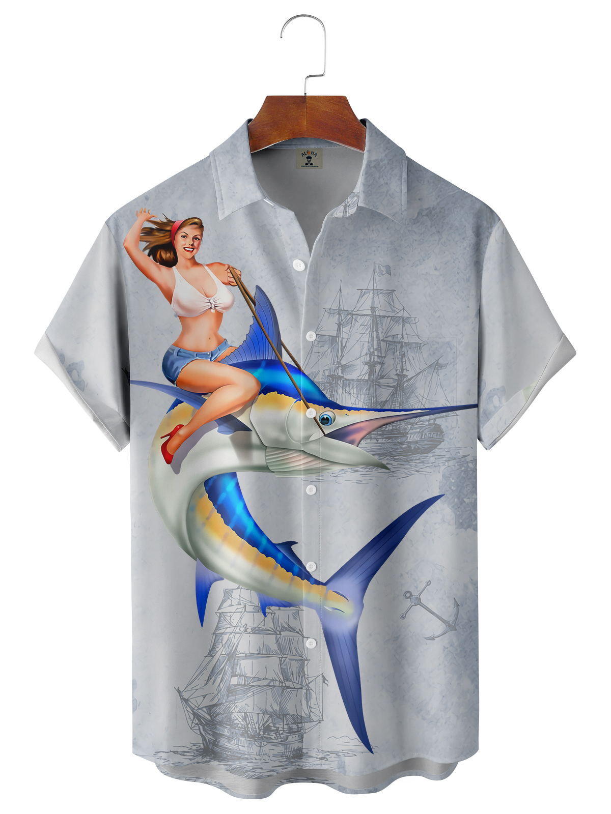 Shark And Beauty Casual Loose Men's Short-Sleeved Shirt-Garamode
