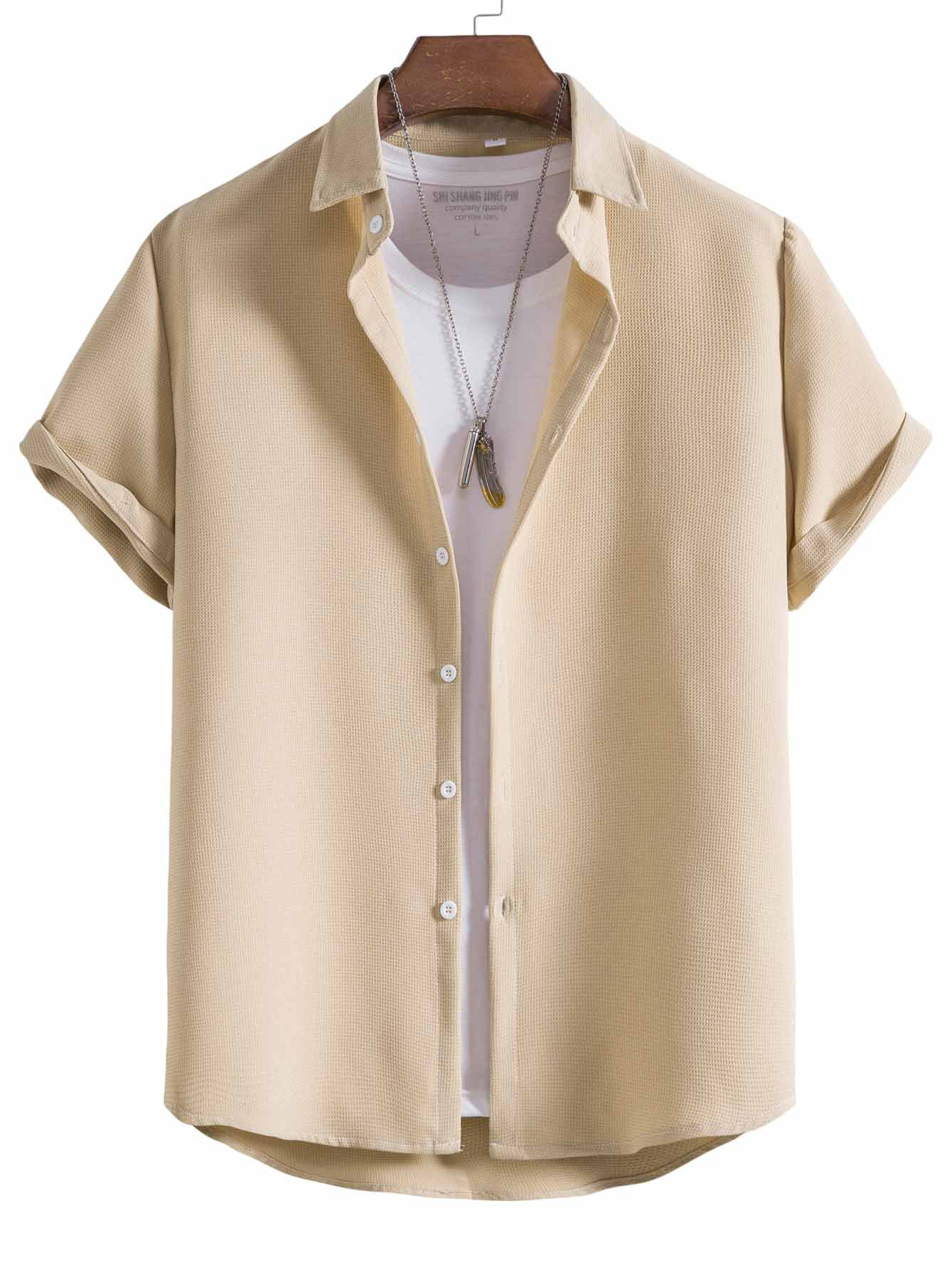 Men's Solid Color Waffle Simple Basic Casual Short Sleeve Shirt-Garamode