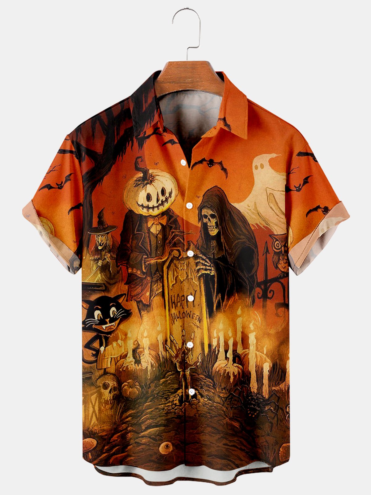 Halloween Casual Loose Men's Plus Size Short-Sleeved Shirt-Garamode