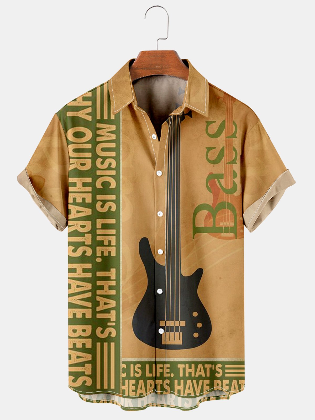 Men's Simple Retro Music Bass Print Casual Shirt-Garamode