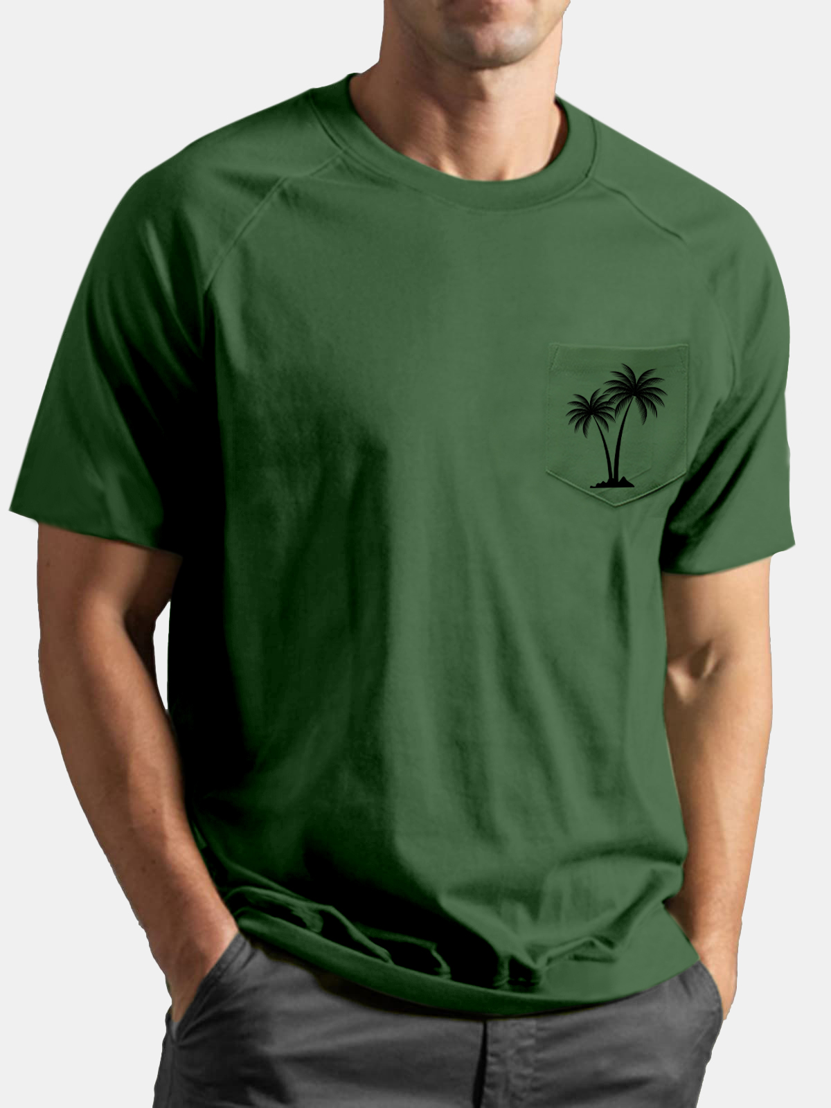 Men's Solid Color Palm Tree Simple Raglan Short-sleeved T-shirt