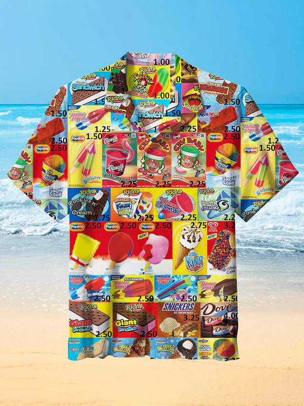 Men's Vintage Ice Cream Print Short Sleeve Shirt-Garamode