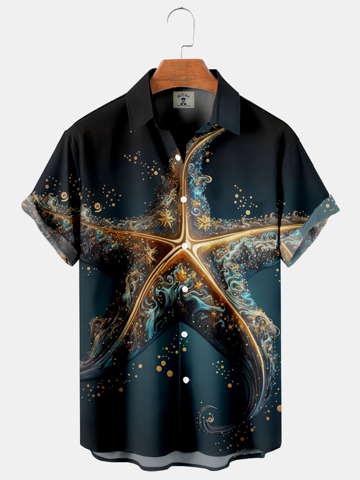 Ocean Starfish Print Pocket Short Sleeve Shirt-Garamode