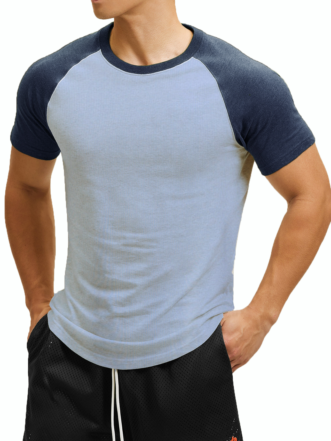 Men's Pure Cotton Insert Sleeve Round Neck Contrasting Color Casual Comfortable T-Shirt-Garamode