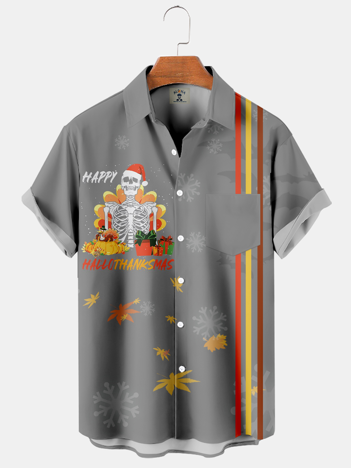 Hallotanksmas skull print casual loose short-sleeved shirt-Garamode