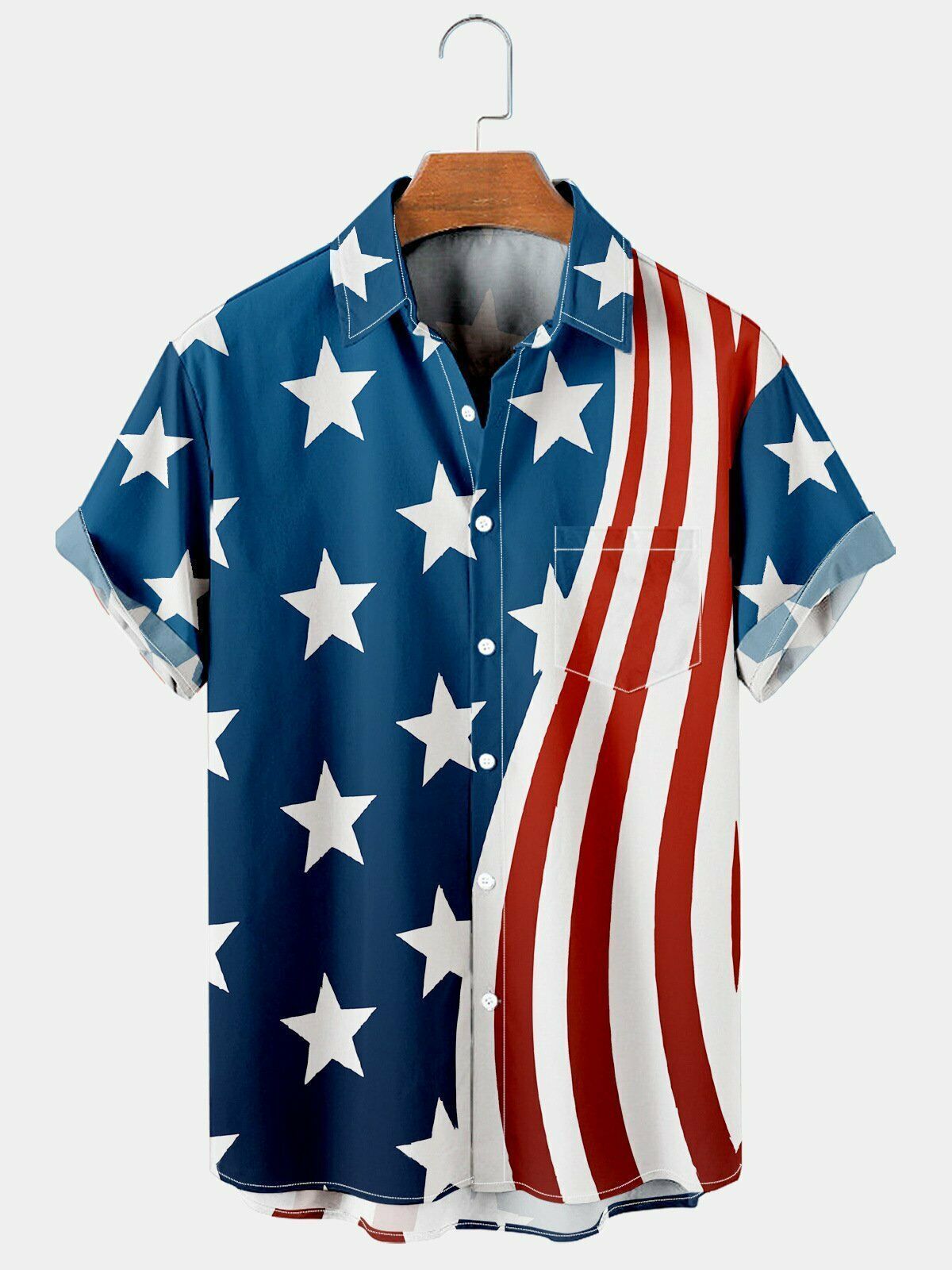 American Flag Casual Loose Men's Plus Size Short-Sleeved Shirt-Garamode