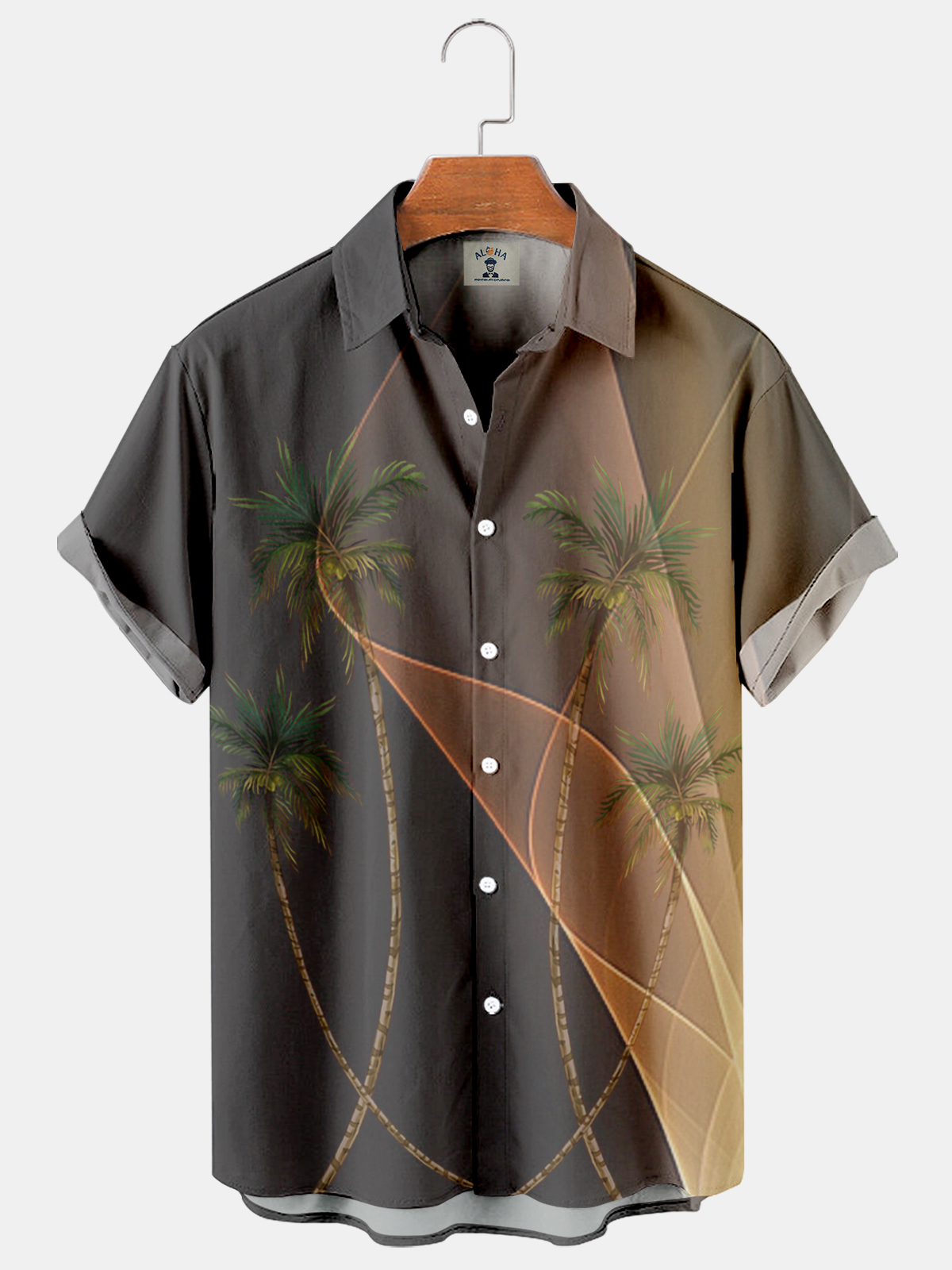 Men's Aurora Gradient Palm Tree Hawaiian Print Casual Short Sleeve Shirt-Garamode
