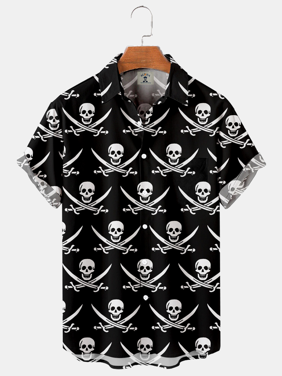 Men's Hawaiian Skull Print Casual Loose Oversized Short Sleeve Shirt-Garamode