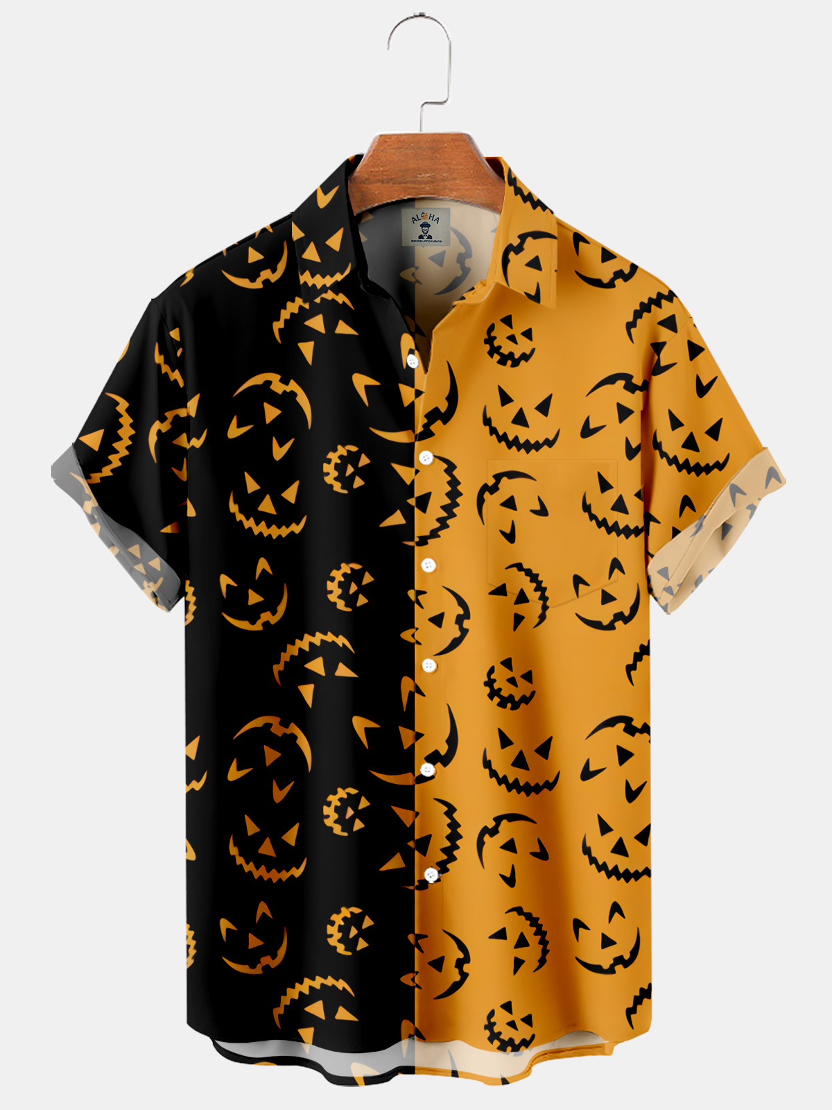 Men's Halloween Evil Smiley Print Casual Loose Oversized Short Sleeve Shirt-Garamode