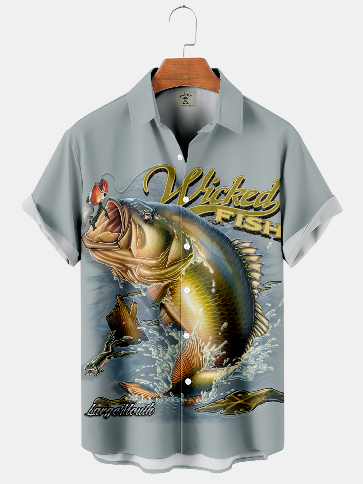 Men's Hawaiian WICKED FISH LARGEMOUTH BASS Print Short Sleeve Shirt-Garamode